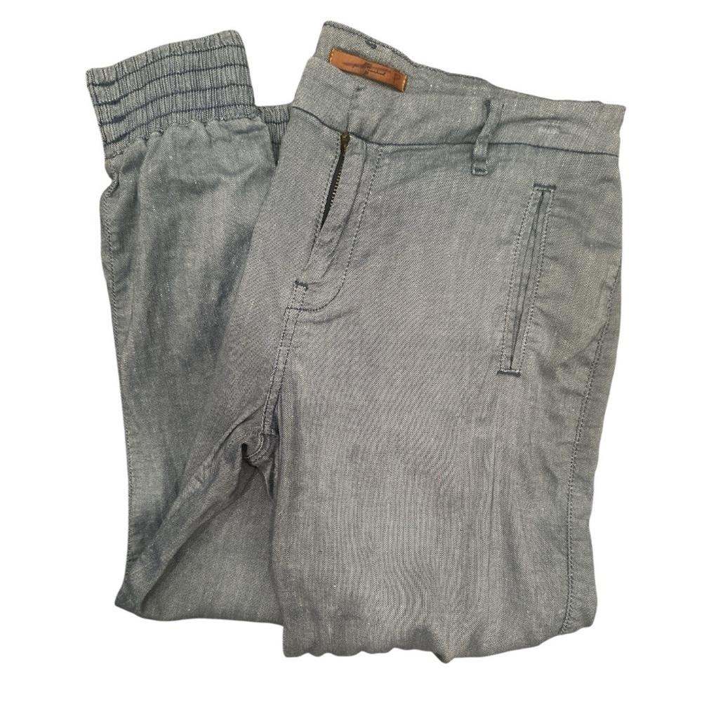 7 For All Mankind Linen Blend Blue Chinos With Elastic Cuff Ankles Sz 26